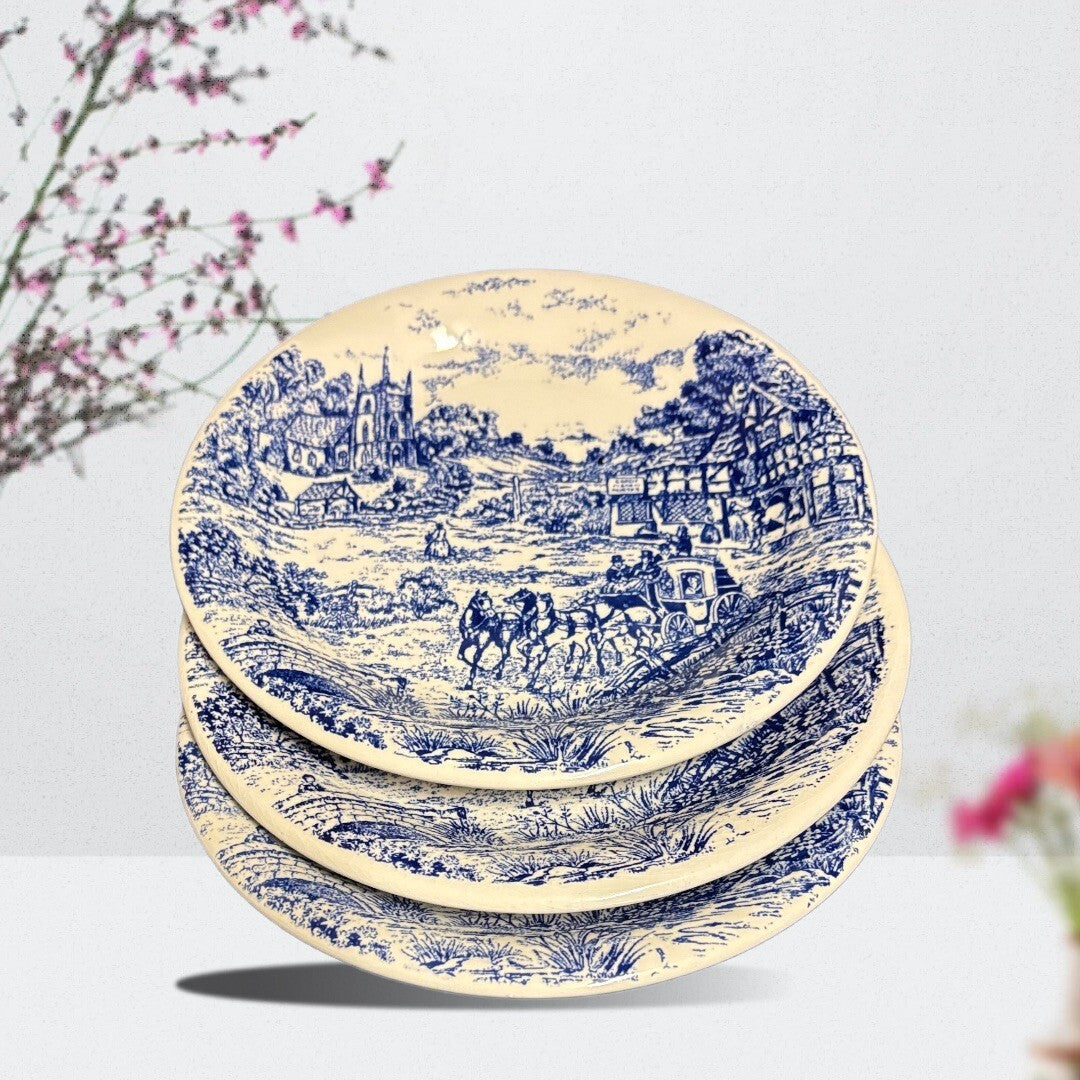 Set of 3 Andina Ecuador Blue Scenic Salad Plates 7 3/8” Ceramic Dessert Dish