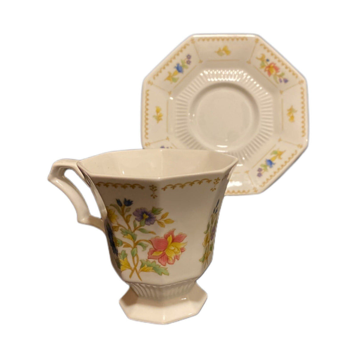 Nikko Classic Collection Cups & Saucers Set of 4 Octagonal Floral Japan Vintage