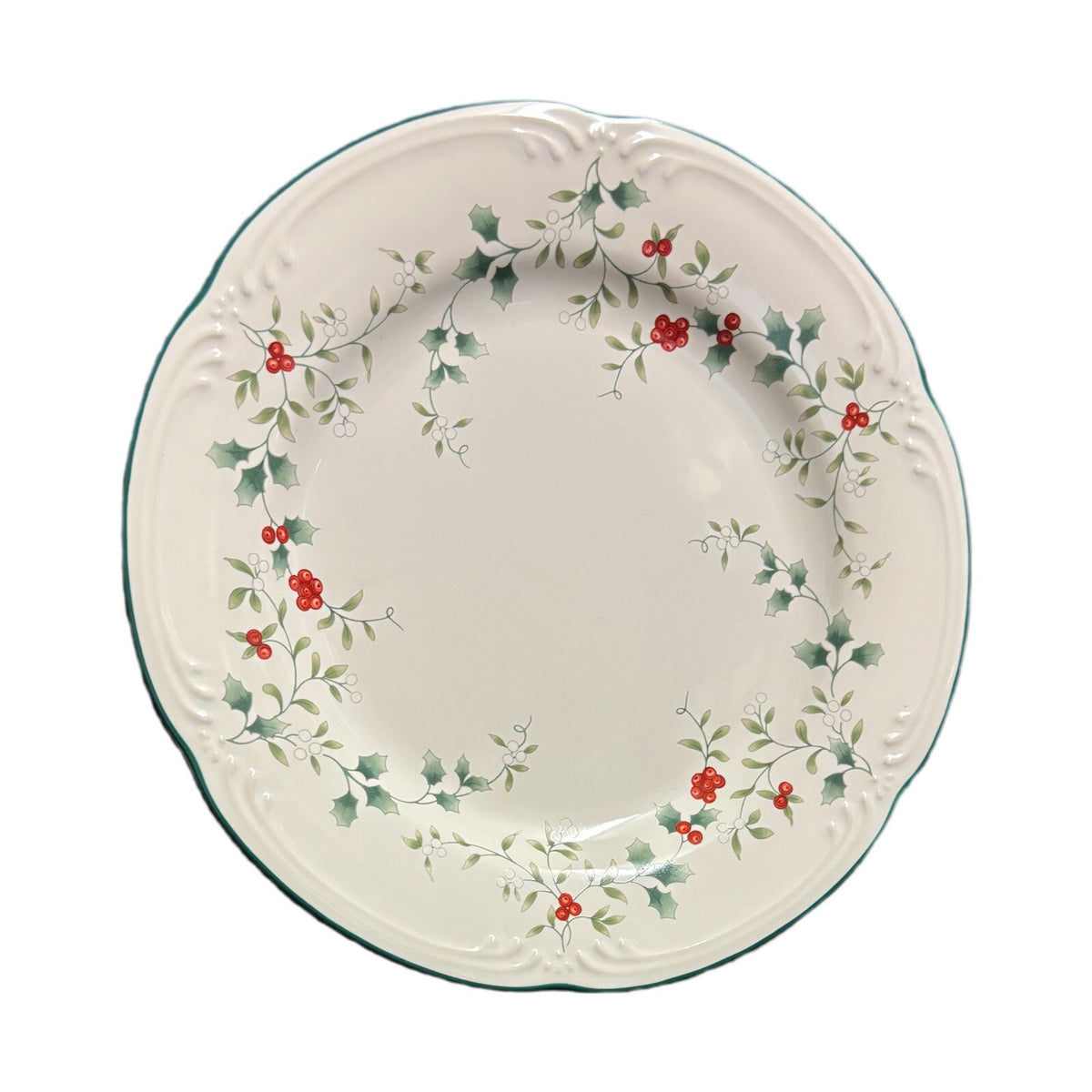 Pfaltzgraff WINTERBERRY 5-Dinner Plates Holly & Berries White Dinnerware