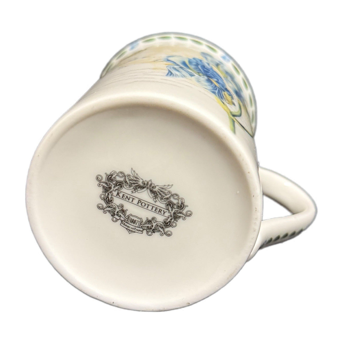 Kent Pottery Bone China Mug Blue Iris Butterfly Floral Tea Coffee Cup 10 oz