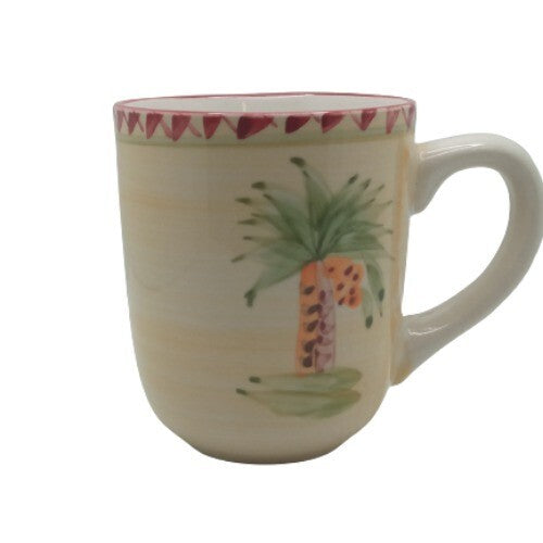 Gibson Designs OASIS PALM 3-Mugs Cups 8 oz Palm Tree Ceramic Coffee Tea Red Trim