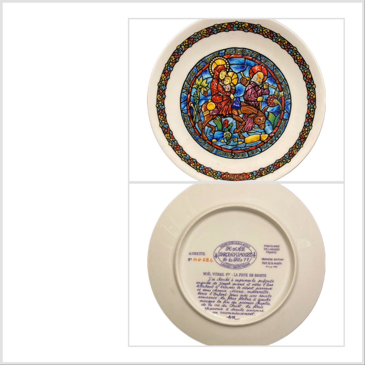 D’Arceau Limoges 4-Noel Vitrail Porcelain Plates Christmas Holiday Season