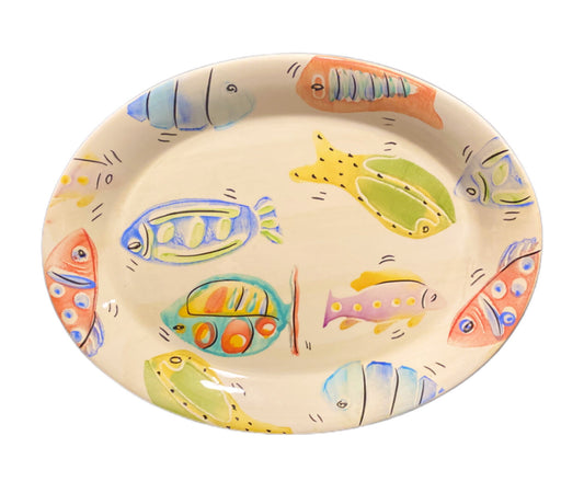 Antica Fornace Italy Oval Fish Platter Ceramic Hand painted Tray Da Tavola