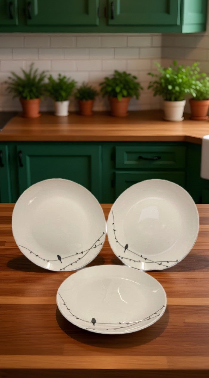 Storehouse Black Bird Vine Salad Plates Set of 3 White Stoneware Australia 8.25"
