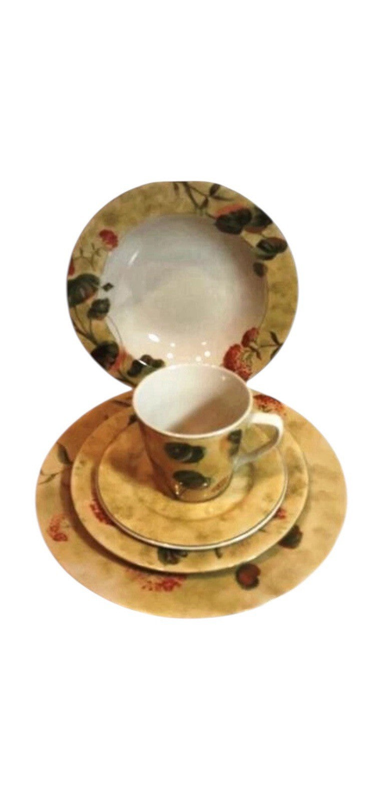 222 Fifth Asian Antique 2 Sets 5-Piece Dinnerware Floral Beige Stoneware 10 Pc