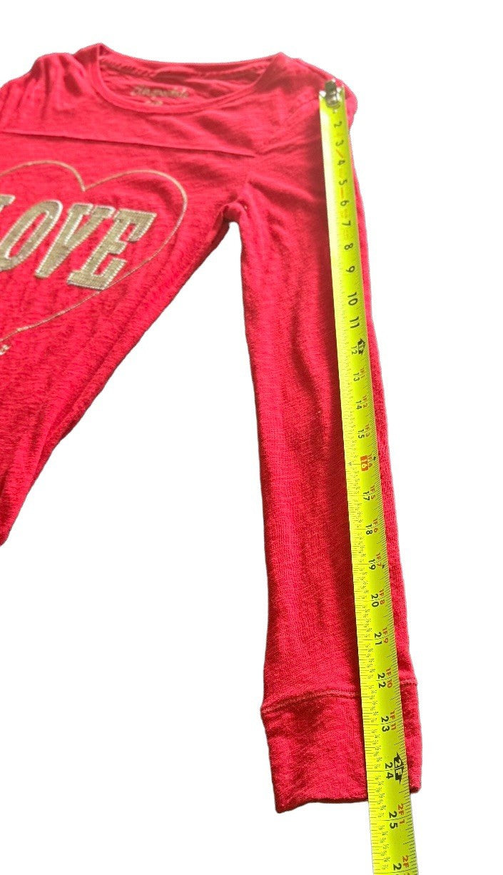 Aeropostale Girls Red Sequin LOVE Long Sleeve Shirt Heart Graphic Top S/P