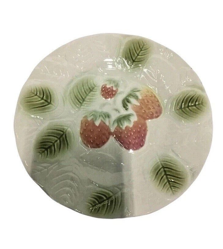 Majolica 4 Salad Plates SALIN LES BAINS France Pottery Dessert Embossed  7 3/4”D