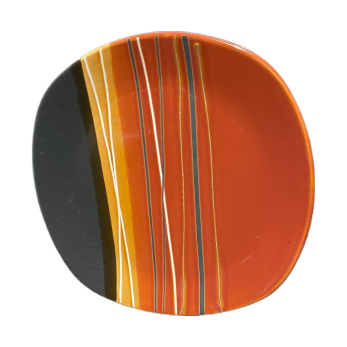 Home Trends Bazaar Red Square Dinner Plates Set of 3 Striped Stoneware 10 3/4”SQ