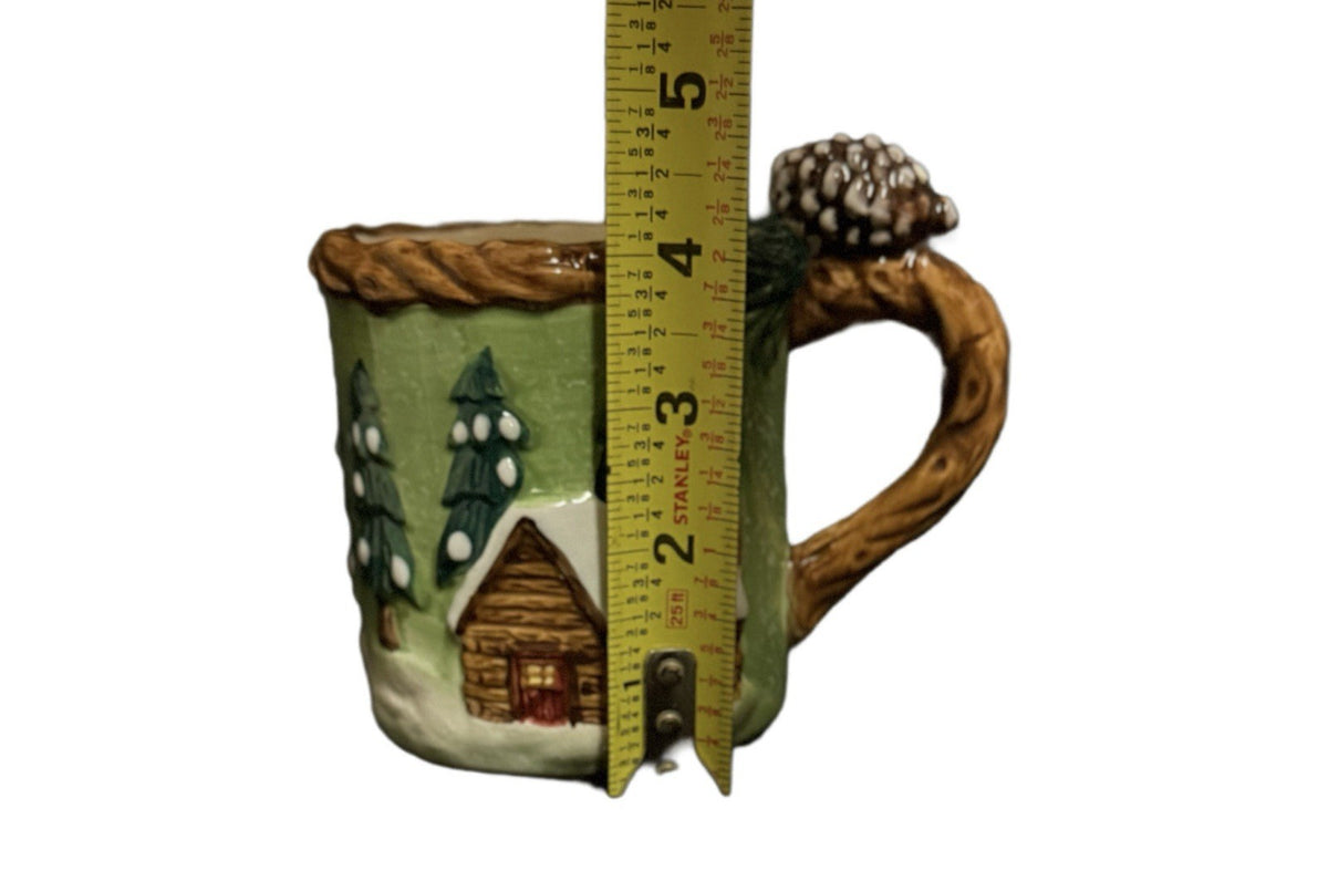 BICO 3D Holiday Teapot w/ 3 Mugs Moose Bear Pine Cone Lid Christmas Cabin Decor
