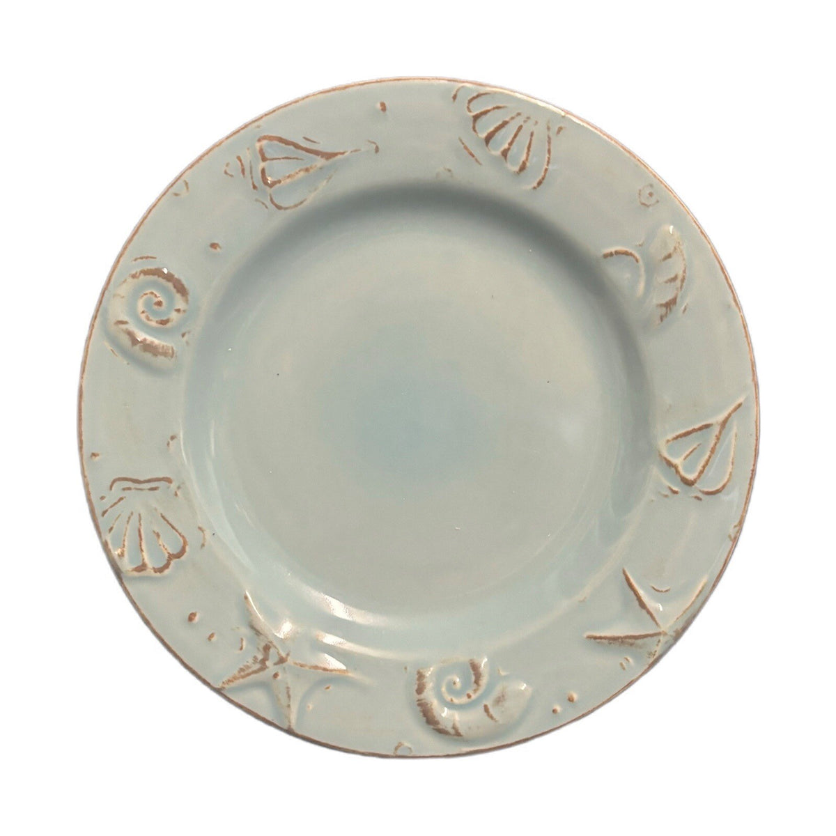 Thomson Pottery 4-Dinner Plates Cape Code Blue Sea Shells Nautical 10 7/8”D
