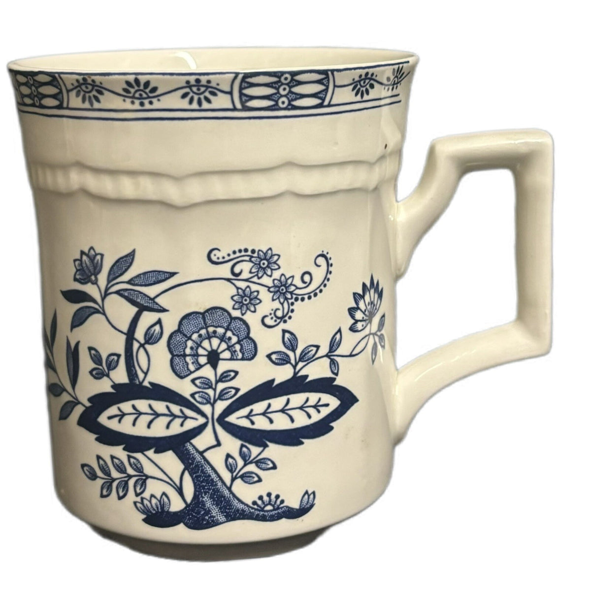 Vintage 2-Kensington Mugs Staffordshire England Ironstone Coffee Cup Blue Ivory