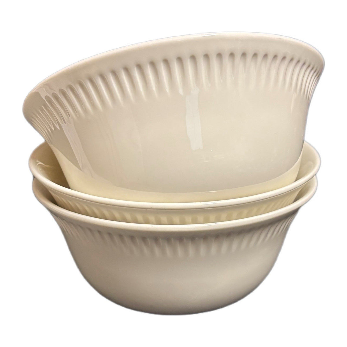 Lenox Profile Ivory Bowls Set of 3 Ribbed Rim Porcelain 6.5” USA Elegant