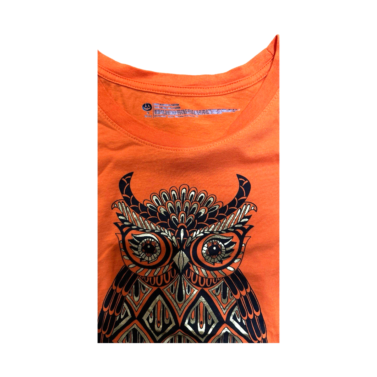 Owl Embellished Sequin Beaded Orange Graphic Tee Women Girls M 8-10 Casual Top