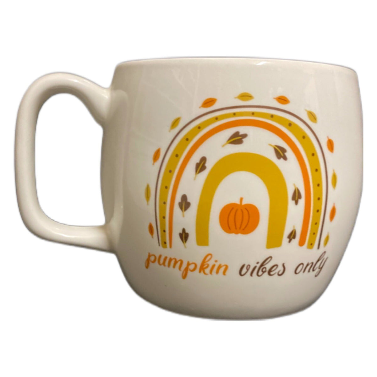 PUMPKIN VIBES ONLY Coffee Mug Rainbow Fall Harvest Ceramic White Cup Unbranded
