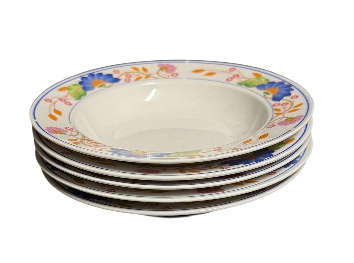 Allied Design Floral Soup Pasta Bowls 9”D Blue Pink Orange Set of 5