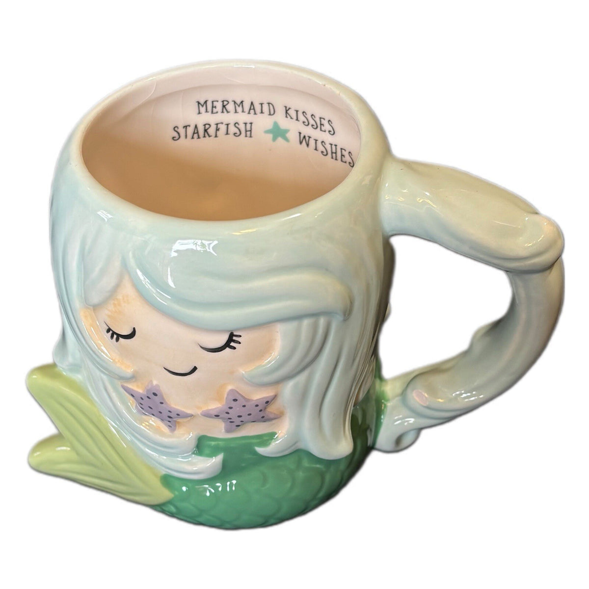 TAG Mug 3D Seafoam MERMAID Ceramic Coffee Tea Cup Mermaid Kisses Starfish Wishes