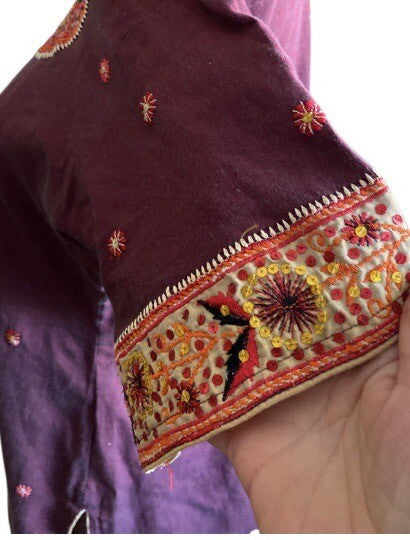 Women Embroidered Dress Kurti Indian Embellished Mirrors Tunic Top Purple Kurta