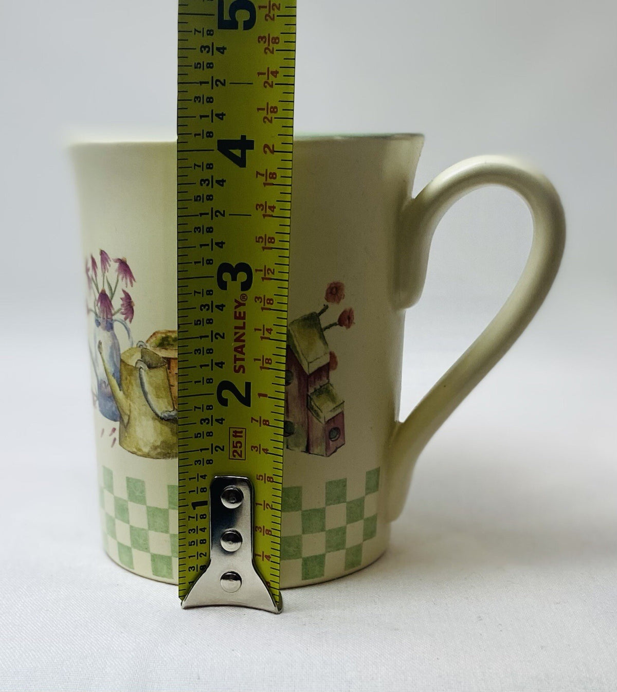 Sonoma In The Garden Mug Green Check Birdhouse Watering Can Coffee Cup