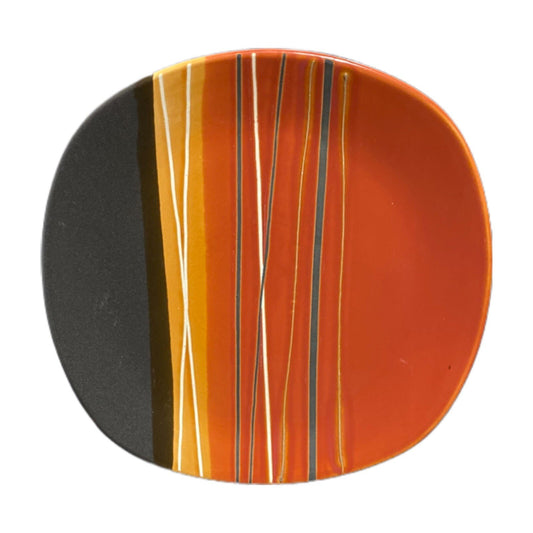 Home Trends Bazaar Red Square Dinner Plates Set of 3 Striped Stoneware 10 3/4”SQ