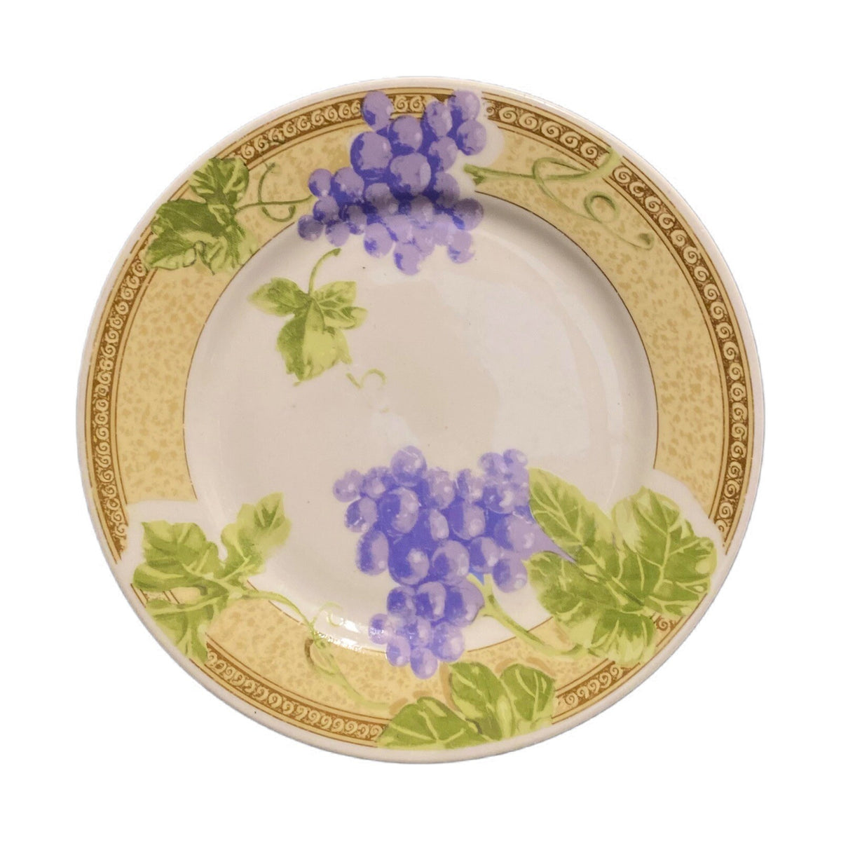Gibson Designs FRUIT GROVE 4-Salad Plates Dessert Dish Grapes Leaves