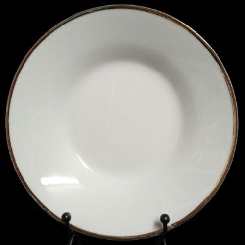 Gibson Designs 4-Rim Soup Bowls GOLD BAND White Gold Trim Ceramic Pasta Salad 8”