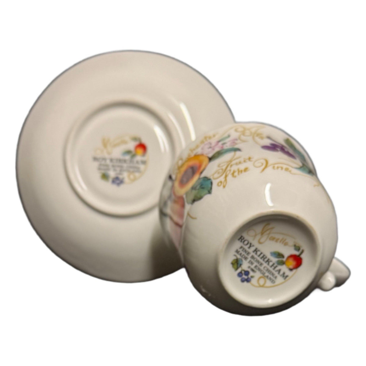 Roy Kirkham Morello Bone China Cup & Saucer England 1997 Fruit Vtg Rare