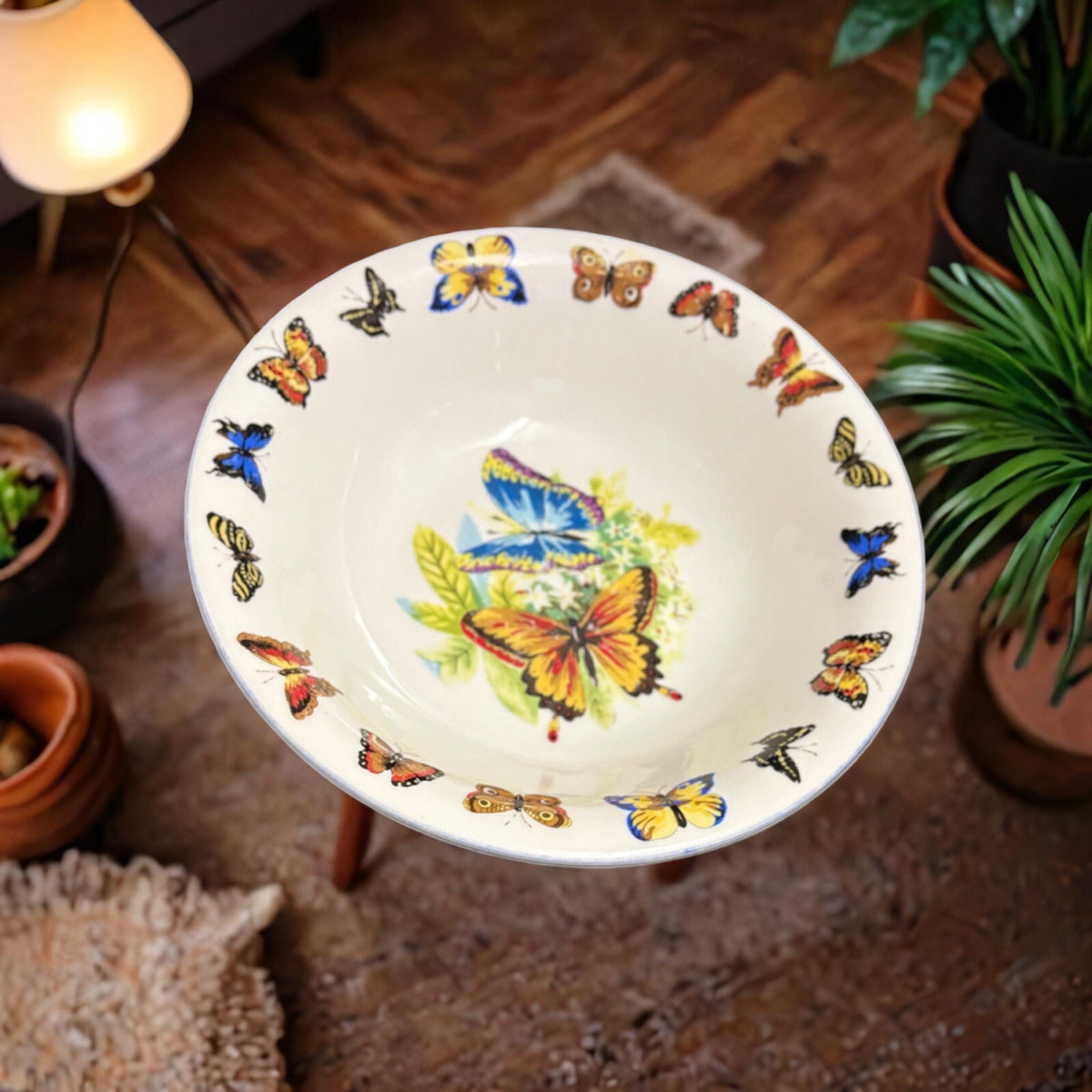Tabletops Unlimited Soup Bowl BUTTERFLIES Oven Safe White Ceramic Pasta Dish