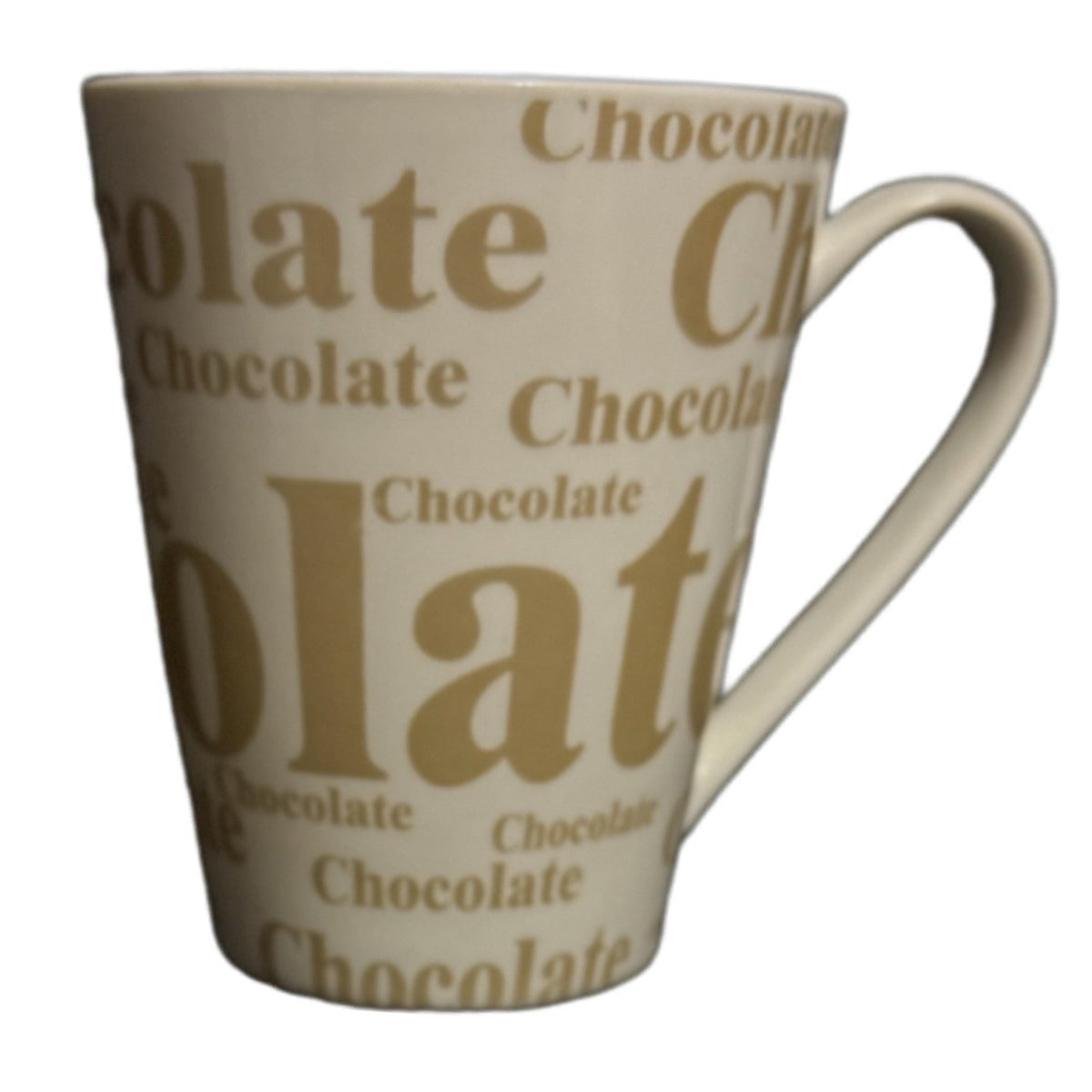 Chocolate Mug White Coffee Hot Cocoa Cup 10 oz Tan Brown Typography Letters