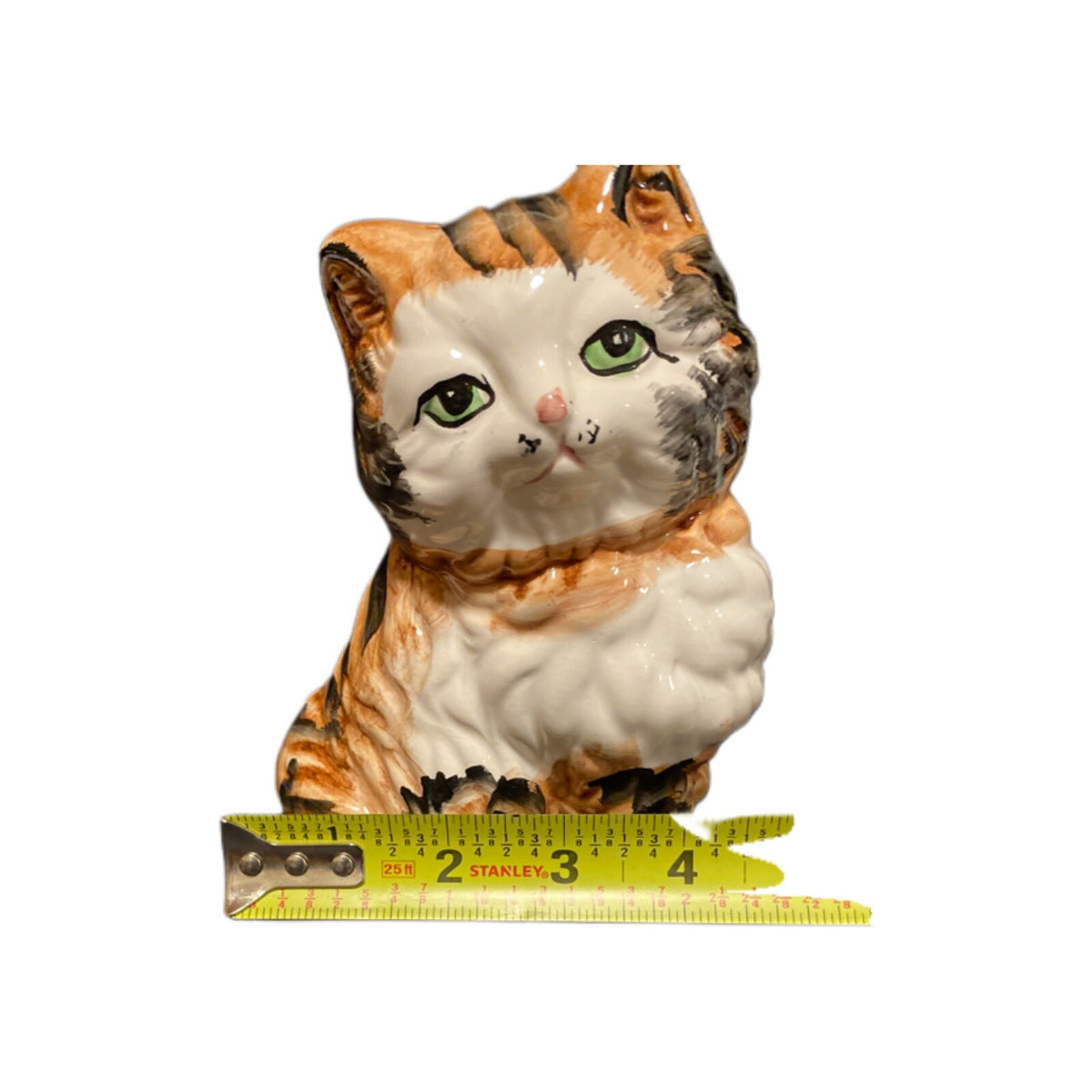 Vintage Ceramic Calico Cat Kitten Kitty Coin Piggy Savings Bank With Stopper