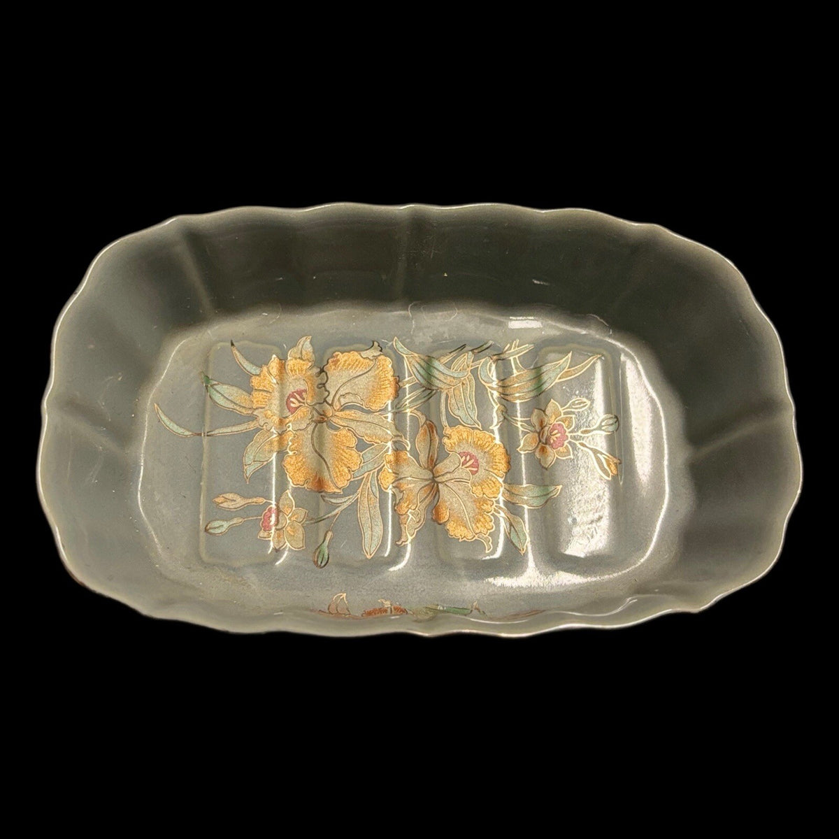 IMPERIAL JAPAN 2 Piece Soap Tray Toothbrush Holder Ceramic Floral Gold Accent