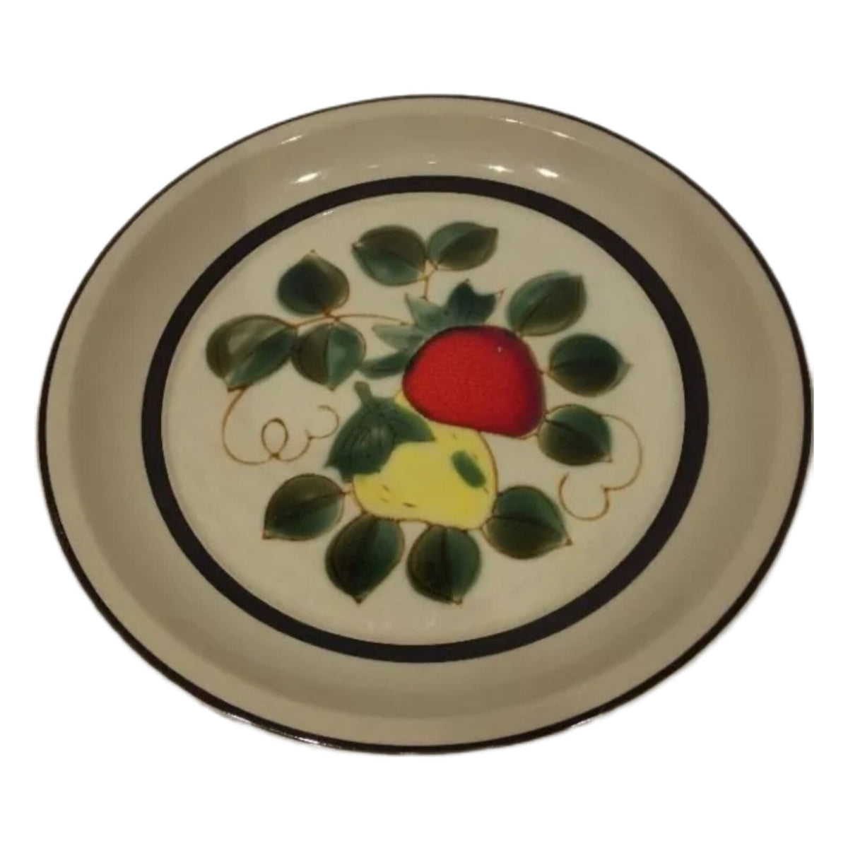 VINTAGE STRAWBERRIES 4-Dinner Plates Sears Stoneware Brown Verge Japan 4112