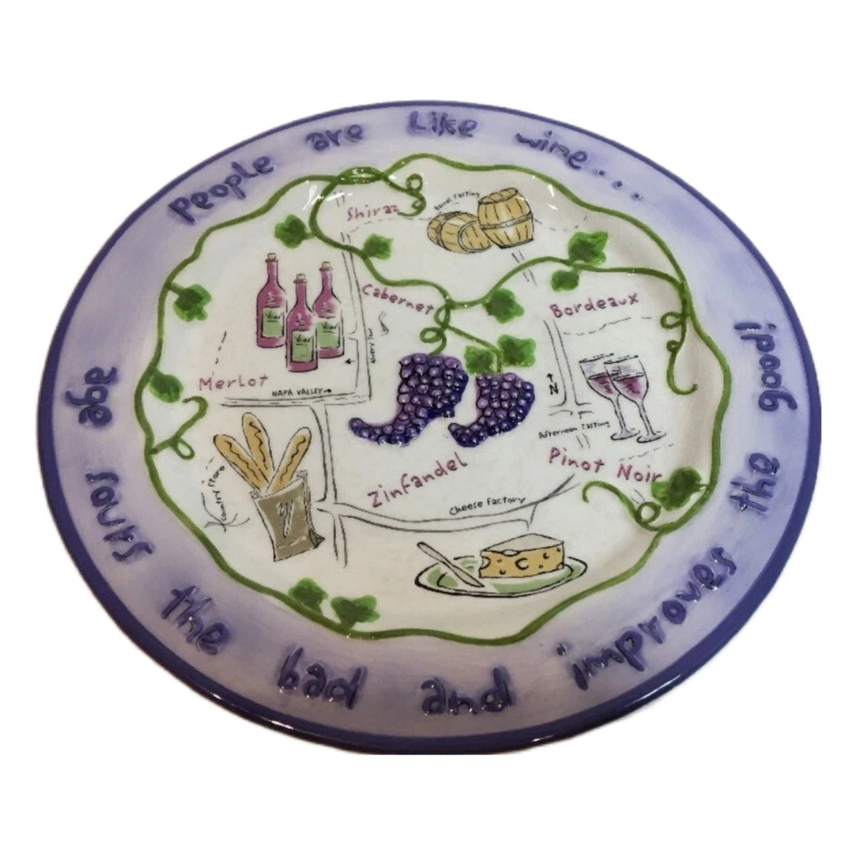 Rene Dubois Napa Valley Wine Trail 4 Salad Plates Quotes Grapes Cheese Wine