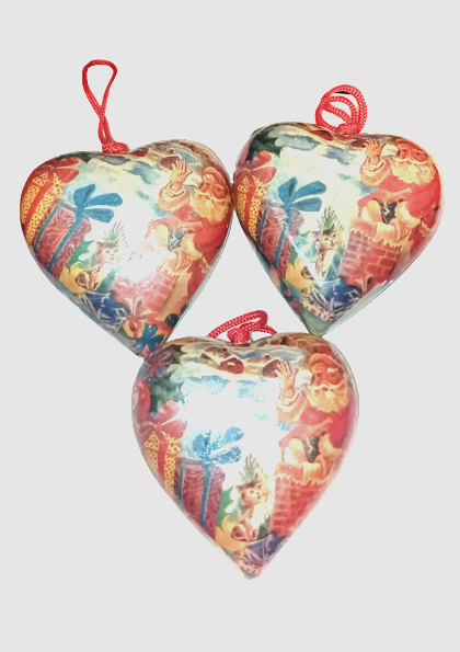 Christmas Ornaments Santa Claus Papier Mache Vintage Set of 3 Hearts