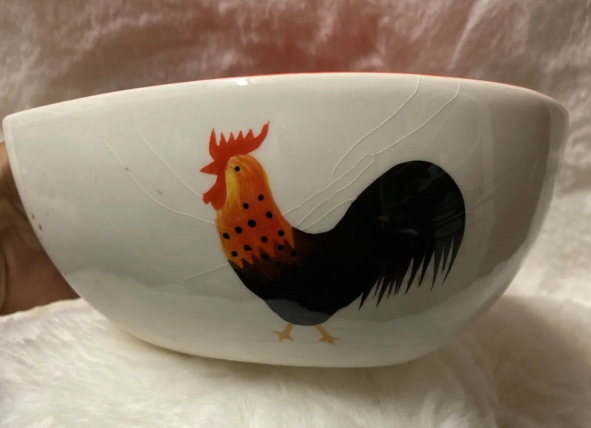 Rare Imported Coastline Imports COUNTRY ROOSTER Heart Shaped Earthenware Bowl