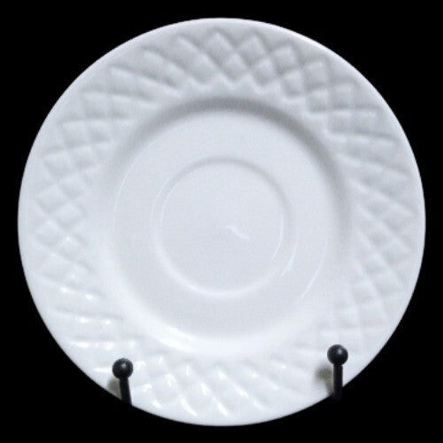 Gibson Designs ANTIQUE QUILT 3-Flat Cups & Saucers 8 oz White Embossed Quilt Rim