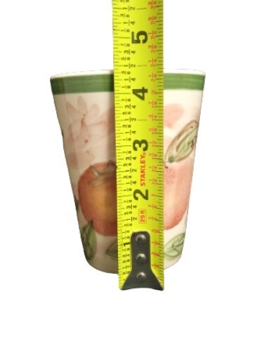 Gibson Designs Peach Duo Set of 3 Mugs 12 oz Coffee Tea Cups Fruit Floral Green
