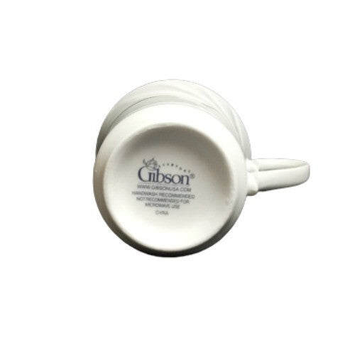 Gibson GOLDEN EMBRACE Cup & Saucer 8 oz Gold Ring Embossed Curves On Rim White