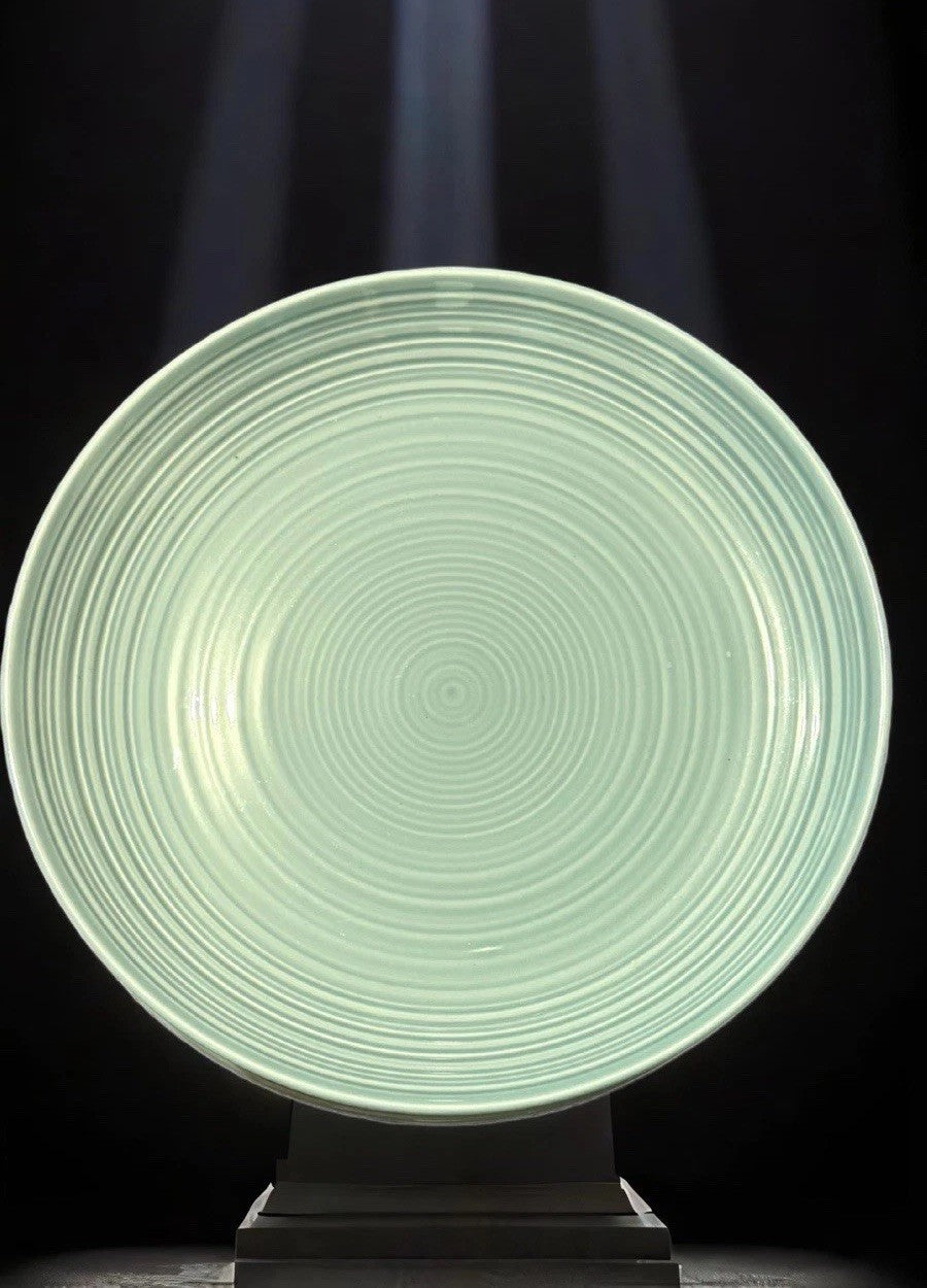 Denby Ripple Mint Blue 10.5” Dinner Plates Set of 3 | Concentric Texture