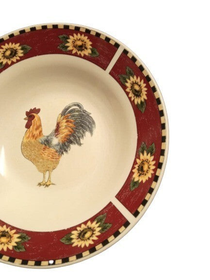 Gibson Designs BREWSTER ROOSTER Rim Soup Bowl 8 7/8" D Ceramic Dish Sunflowers
