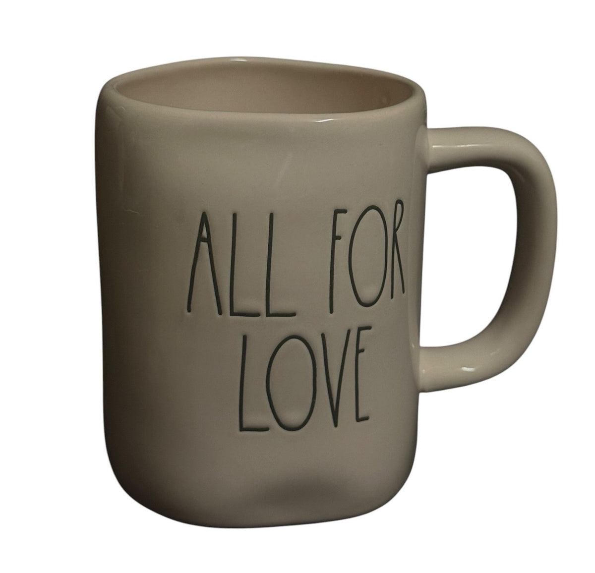 Rae Dunn ALL FOR LOVE Ceramic Coffee Mug White Black Lettering 16 oz