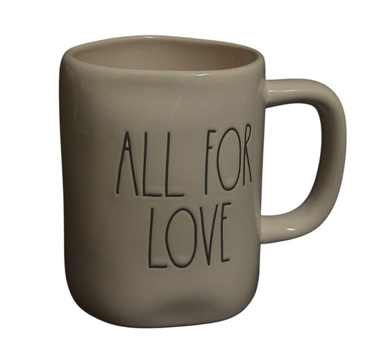 Rae Dunn ALL FOR LOVE Ceramic Coffee Mug White Black Lettering 16 oz