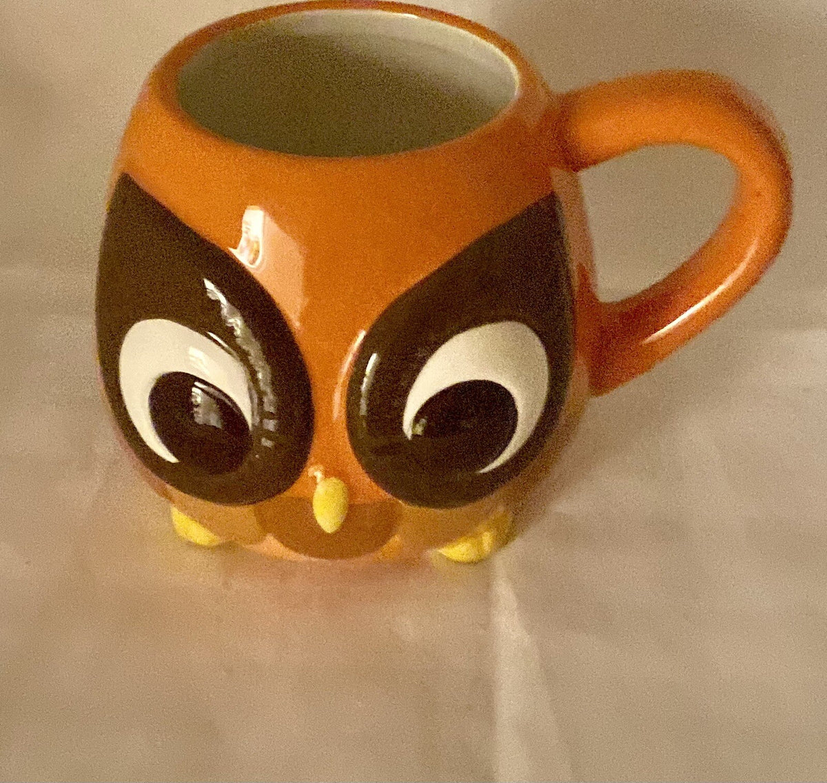 Mesa Home Products Coffee Mug 3D Owl Hand Painted Orange Brown 16 Oz Tea Cup