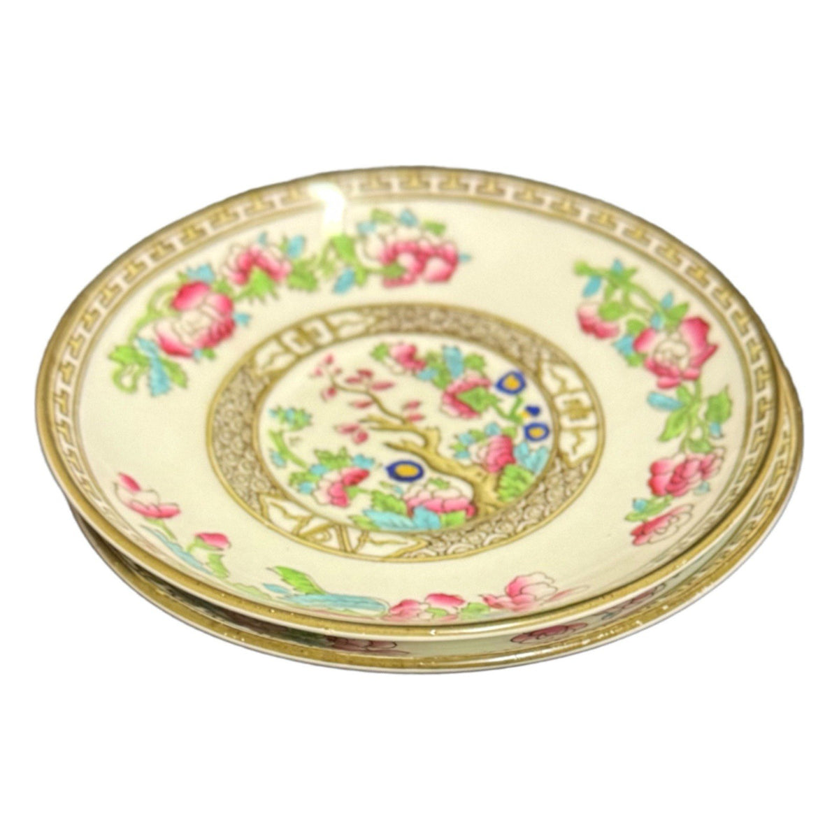 S&S Indian Tree 5.5” Saucer Plates Set of 2 Anchor China England Floral Vintage