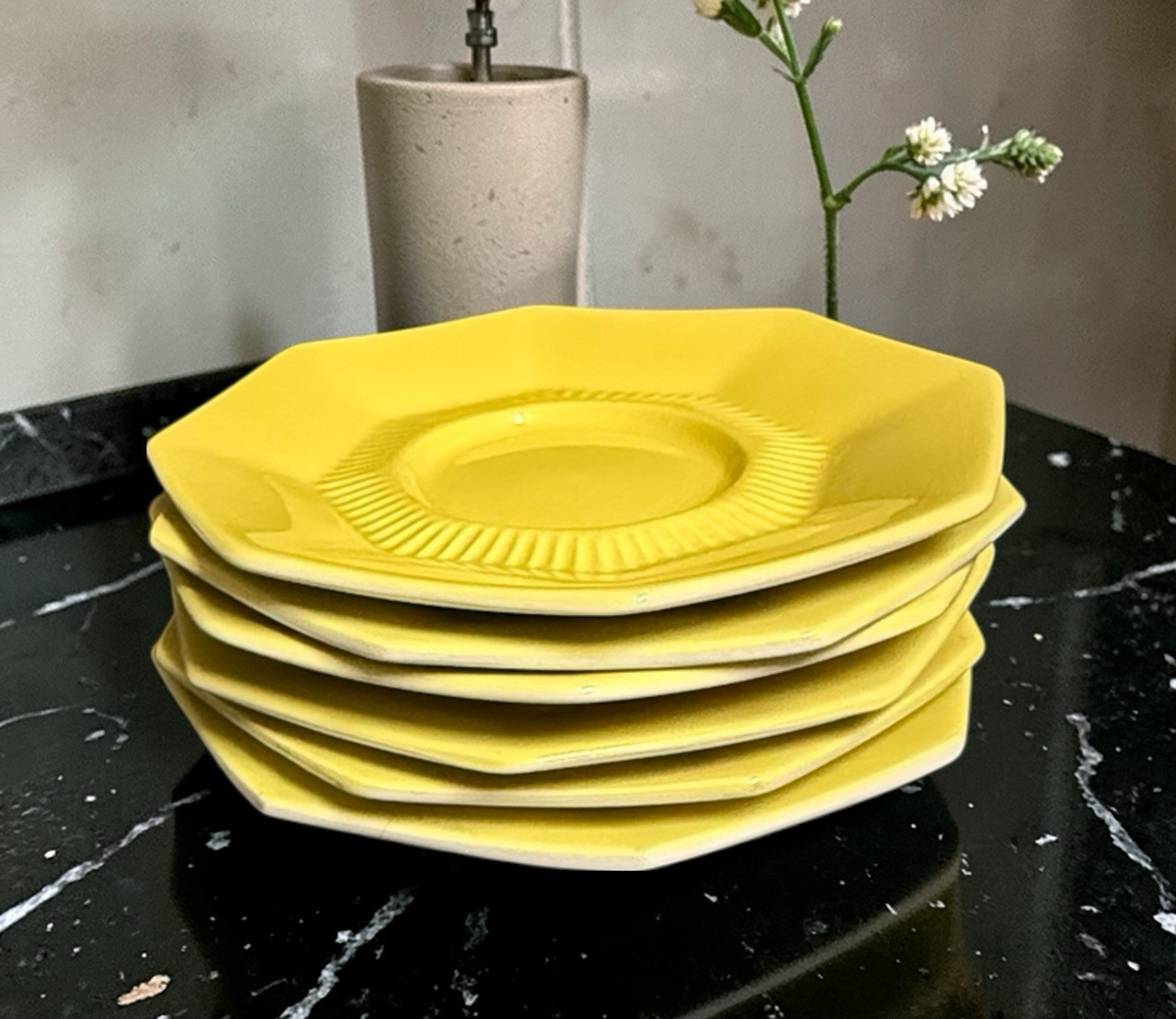 Independence Ironstone Castleton Yellow Saucers Set 6 Octagonal Japan
