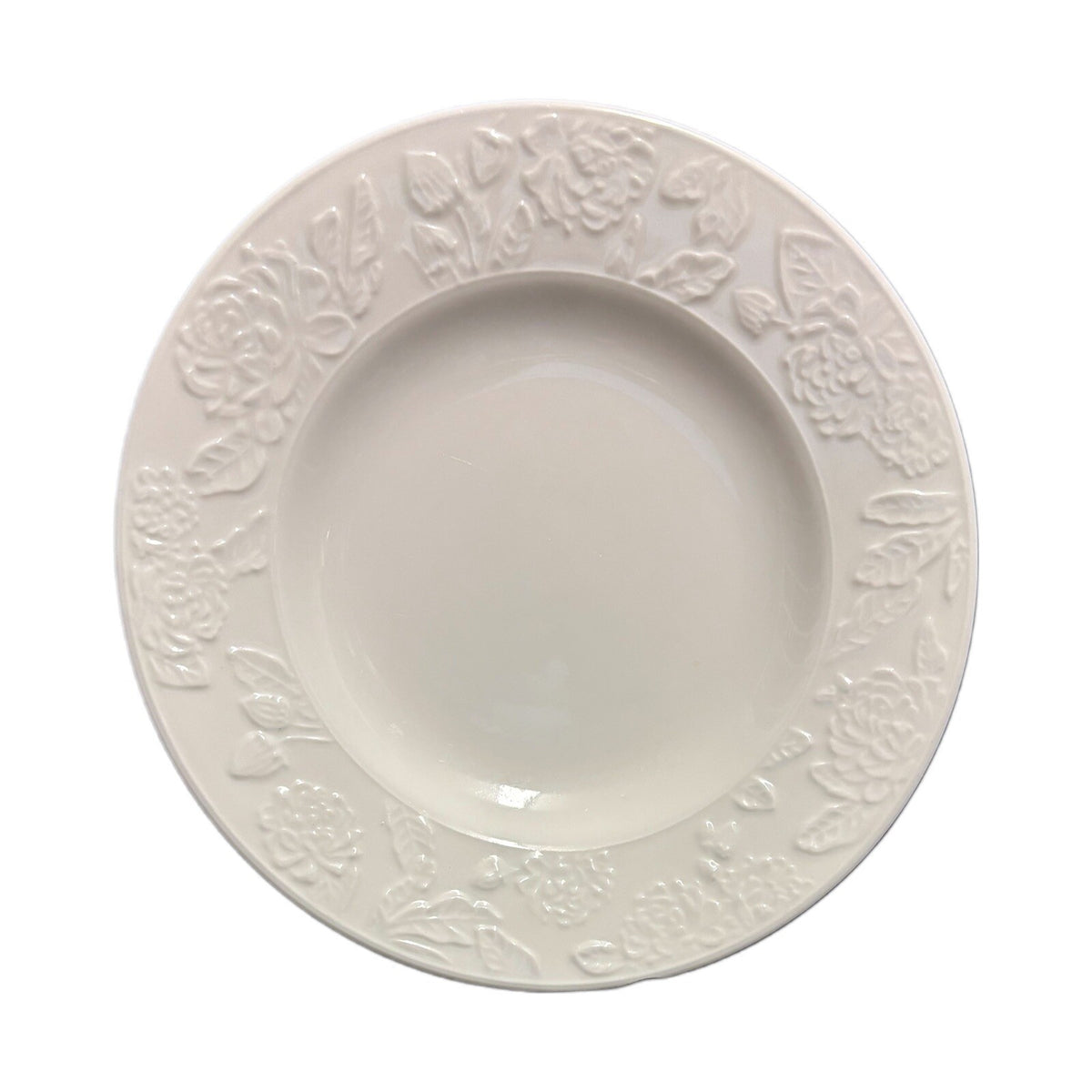 Martha Stewart VINTAGE ROSE 4-Salad Plates Embossed White Dessert Ceramic Dish