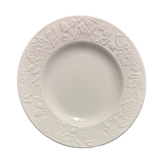 Martha Stewart VINTAGE ROSE 4-Salad Plates Embossed White Dessert Ceramic Dish