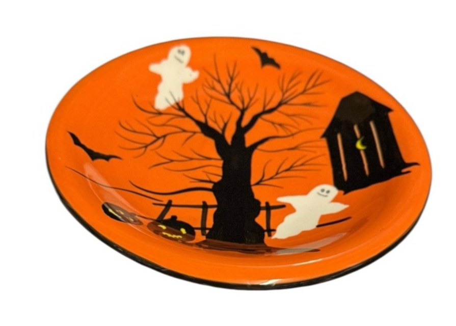 Set of 4 Sakura Haunted Hideaway Halloween Plates 8” Orange Cats Ghost Pumpkins