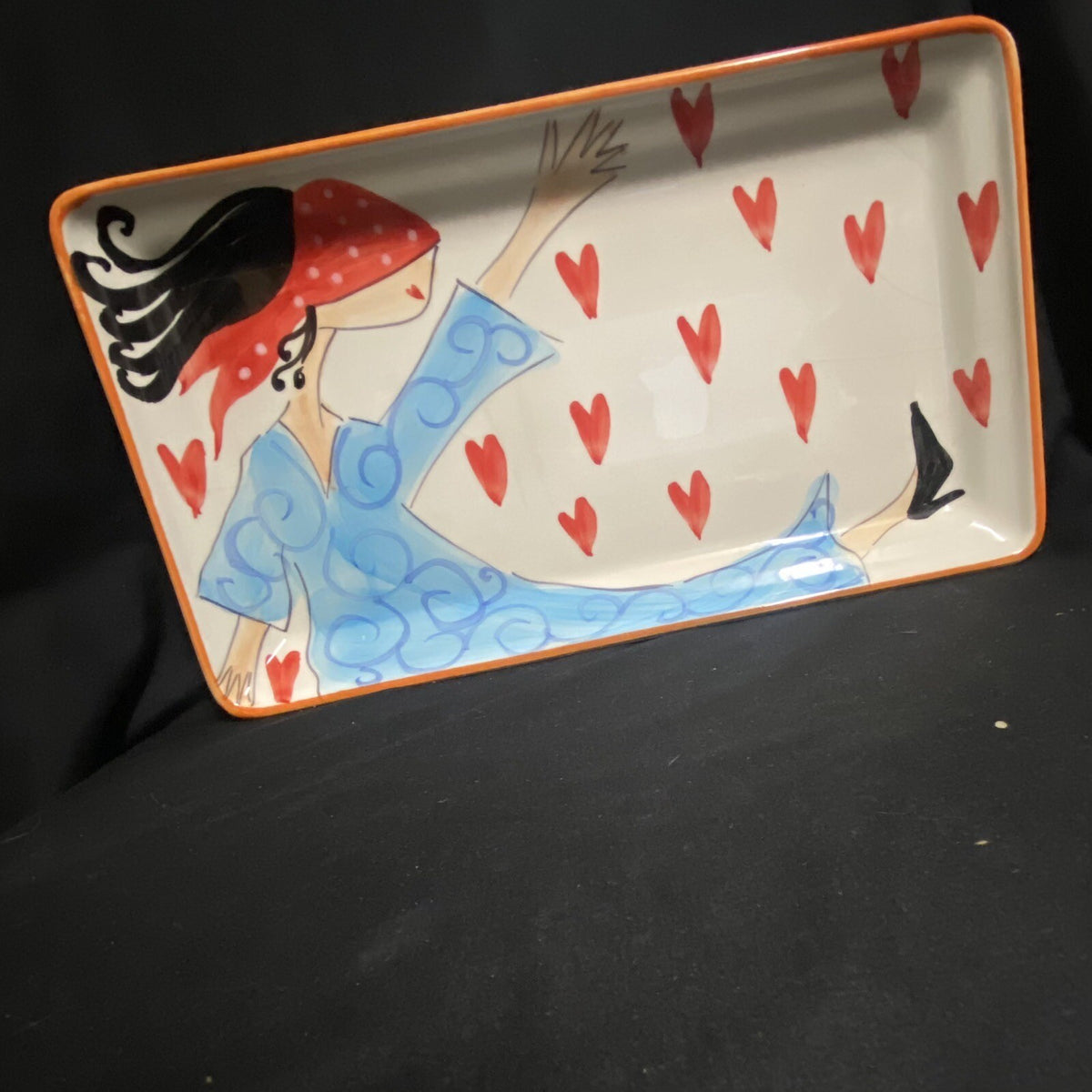 Vintage CRISTINA FORTINI Hand Painted Serving Platter Italy 14" L Rectangular