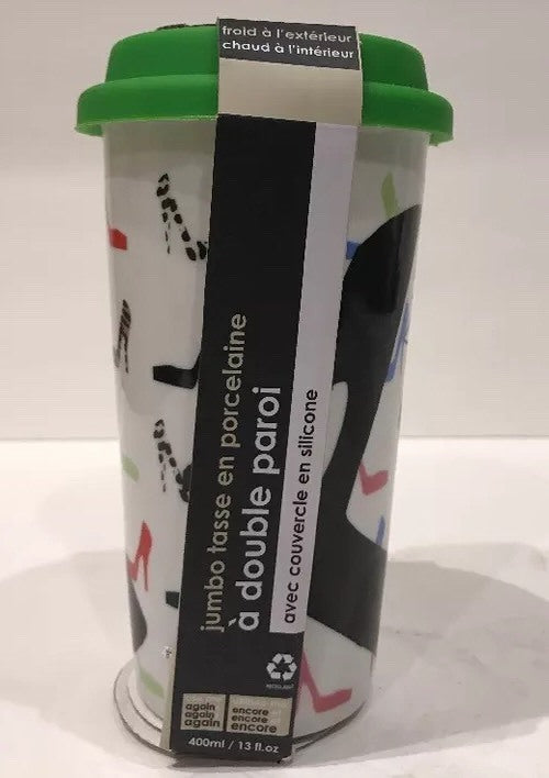 Ciroa Reuse Me Porcelain Travel Mug Green White Red Black Blue Cup Silicon Lid