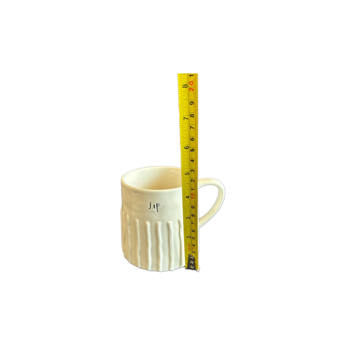 RAE DUNN SIP Mug Ribbed Coffee Tea Drink Artisan Collection Magenta 4” H White